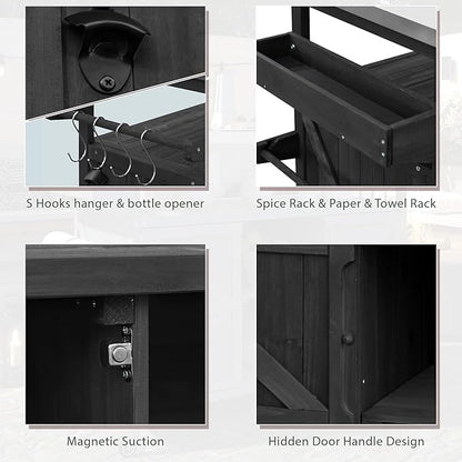 50.25" W Black Grill Cart with Stainless Steel Tabletop - Outdoor Storage Cabinet for BBQ, Bar Patio Kitchen Island with Ample Storage and Lockable Wheels