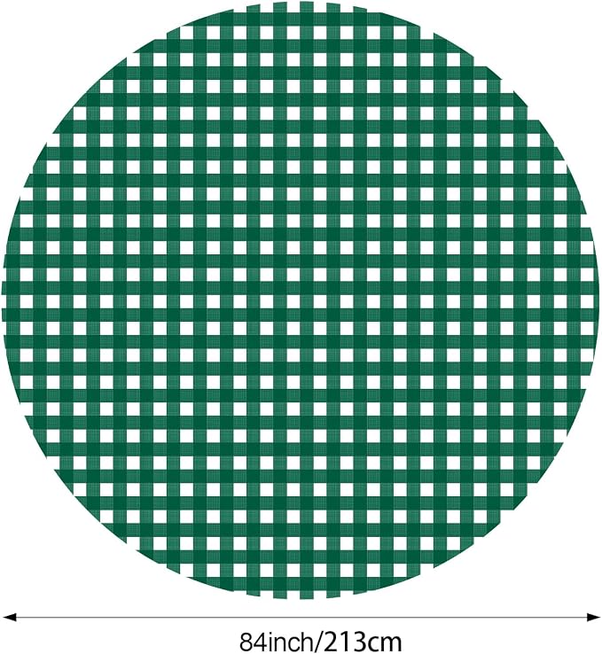 Disposable Checkered Tablecloth Round Plastic Buffalo Plaid Table Cloth 84'' Gingham Tablecover for Picnic Camping BBQ Graduation Party(Green White,3 Pieces)