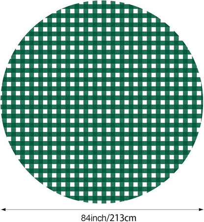 Disposable Checkered Tablecloth Round Plastic Buffalo Plaid Table Cloth 84'' Gingham Tablecover for Picnic Camping BBQ Graduation Party(Green White,3 Pieces)