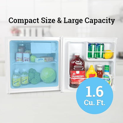 Igloo 1.6 Cu.Ft Mini Fridge with Freezer- Single Door Compact Refrigerator with Glass Shelves for Homes, Dorms & Offices- Keep Snacks, Drinks & Frozen Foods Cool with Temperature Control Fridge- White