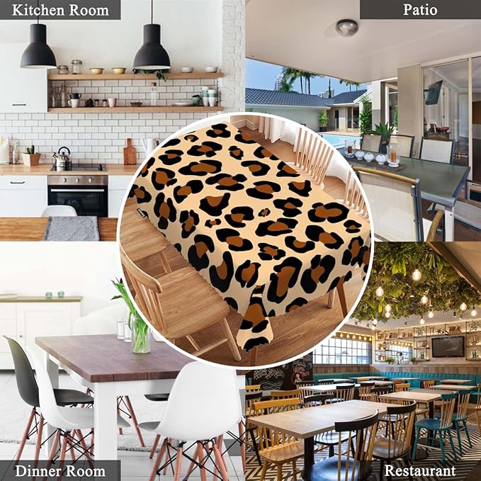 Swono Tablecloth Leopard, African Cheetah Skin Leopard Print Table Cloth for Kitchen Dining Tabletop Decoration Parties Weddings, 52 X 70 Inch Rectangle Brown Tablecloth
