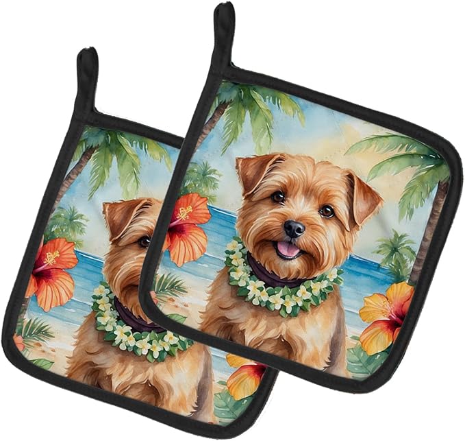 Caroline's Treasures Norfolk Terrier Luau Pair of Pot Holders Kitchen Heat Resistant Pot Holders Sets Oven Hot Pads for Cooking Baking BBQ, 7 1/2 x 7 1/2