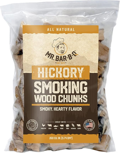 3.5 Lb. Hickory Wood Chunks by Mr. Bar-B-Q, Alternative for Charcoal Briquettes Can be Use on Gas, Wood Chunks for Smokers, Natural Hickory Smokey Flavor for Smoking, Grilling & BBQ, Camping Essential