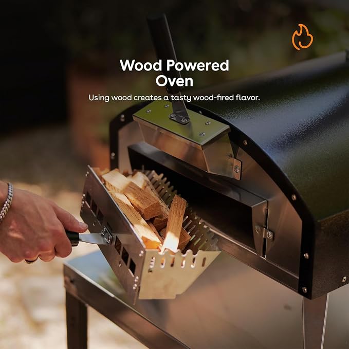 Stoke Wood Fired Outdoor Pizza Oven - Portable Stainless Steel Pizza Grill, Wood Pellet Outdoor Cooking Pizza Maker, Backyard Pizza Ovens For Authentic Stone Baked Pizzas - Black 13"inches