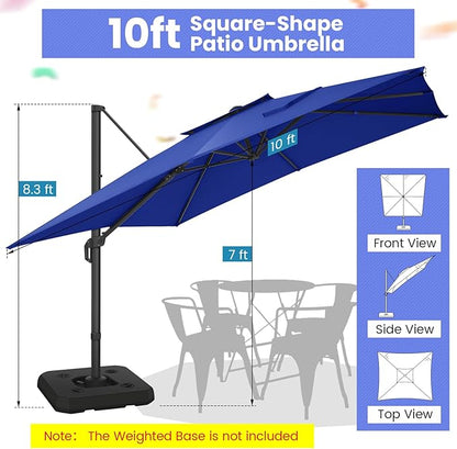 HOTEEL Patio Umbrella - 10ft Cantilever Umbrella Outdoor for Patio, Offset Umbrellas with Double Top Vent, UV resistant & Fade resistant, Large Table Umbrella on Clearance for Deck, Pool, Market, Backyard -Dark Blue