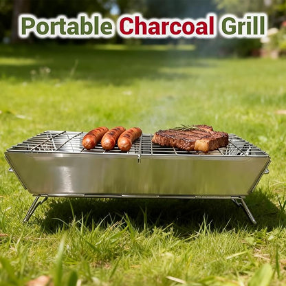 Charmline 16x9 inches Small Portable Charcoal Grill, Foldable Portable Grill, Tabletop Charcoal Grills for Camping, Picnics, Gardens and Beach Parties