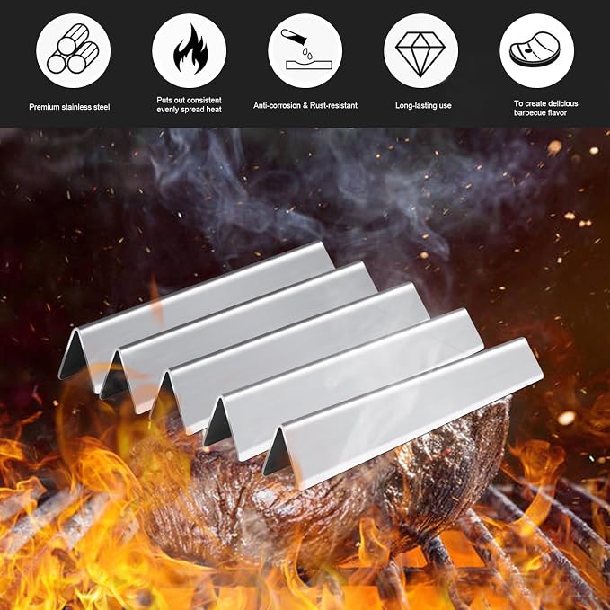 7620 7621 17.5" Flavorizer Bar for Weber Genesis 300 Series Grill Parts | Grill Parts for Weber Genesis E/EP-310, 320, 330, Genesis S/E-310, 320, 330 with Front Control Knobs, Stainless Steel, 5-Pack