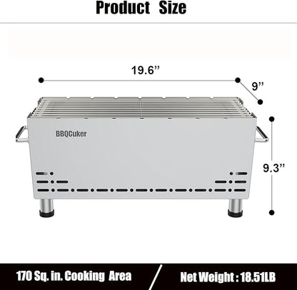 BBQCuker Portable Charcoal Grill,Heavy-Duty Stainless Steel Small BBQ Grill with Double-Layer Insulation Design,170 Sq. In. cooking Area,Tabletop Grill with Travel Bag for Outdoor Camping and Picnic