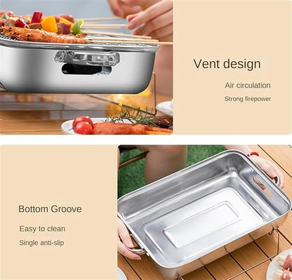 Barbecue Charcoal Grill Stainless Steel Barbecue Charcoal Grill Desktop For Camping Outdoor Hiking Portable Charcoal Grill, 38*26*11cm, Silver