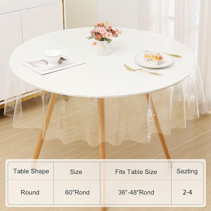 Smiry Round Table Cloth 60 Inch, Waterproof Wipeable Vinyl Tablecloths Protector, Oil Spill Proof Plastic Table Cover for Dining, Picnic, Camping, Outdoor, Clear