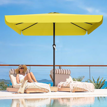 AreShark 8 X 10 FT Large Rectangular Patio Umbrella with Valance, Outdoor Table Market Umbrella w/Crank & 8 Ribs, Rectangle Outdoor Umbrellas for Garden, Deck, Yard and Poolside, Yellow
