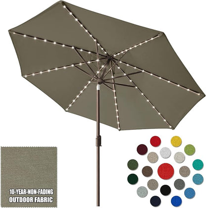 Eurmax USA 10-Year-Non-Fading 10FT Outdoor Patio Market Umbrella with LED Lights,UPF50+ UV Resistant,Heavy Duty Commercial Grade,Crank Lift&Tilt,Windproof Vented Top for Garden,Pool,Deck,Taupe