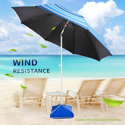 Fisqueen 8FT Large Beach Umbrella with Wind Resistance Sand Anchor Sand Bag, Portable Outdoor Umbrella with UPF50+ UV Protection, Tilt Sun Shelter for Beach, Patio, Yard