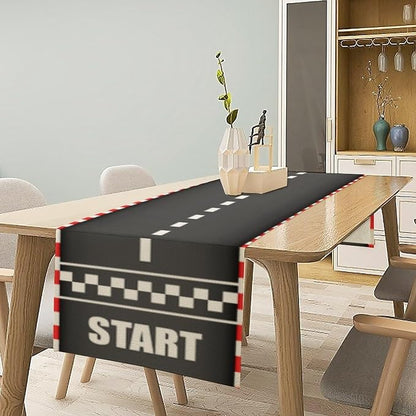 Creative Finish Line Racing Table Runner Burlap for Home Kitchen Dining Dinner Indoor Outdoor Party Farmhouse Table Decor 13x70 Inch