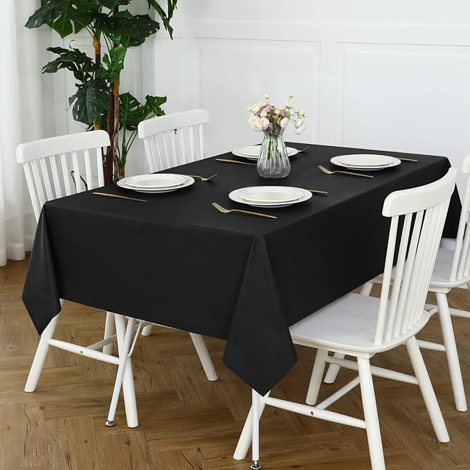 Romanstile 100% Waterproof PVC Tablecloth, Rectangle Oil Spill Proof Stain Resistant Vinyl Table Cloth, Wipe Clean Plastic Table Covers for Kitchen/Dining/Parties - 60 x 120 Inch, Black