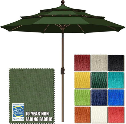 EliteShade USA 10-Year-Non-Fading 9ft 3-Tier Market Patio Umbrella, Commercial Grade Outdoor Table Umbrella with Crank Open, Windproof & UPF 50+ UV Protection, Heavy Duty Ventilation for Garden, Deck, Pool, Backyard, Beach & Bistro, Fern