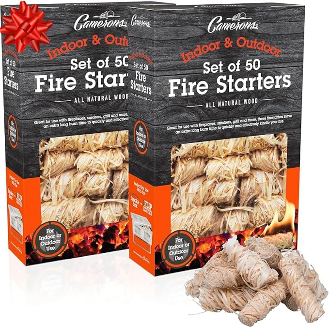 Camerons All Natural Fire Starters (100 Pack) - Lightning Fast Hardwood Firelighters for Campfire, BBQ Charcoal Grill, Fire Pit & Indoor Fireplace - No Flare Up, Non-Toxic, Wood & Pellet Stove Starter
