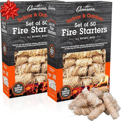 Camerons All Natural Fire Starters (100 Pack) - Lightning Fast Hardwood Firelighters for Campfire, BBQ Charcoal Grill, Fire Pit & Indoor Fireplace - No Flare Up, Non-Toxic, Wood & Pellet Stove Starter