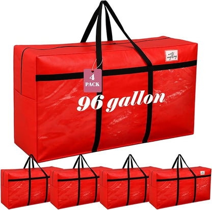 4 Pcs 96 Gallon Extra Large Moving Bags Heavy Duty Storage Bag with Strong Zipper Handle Foldable XXL Jumbo Storage Tote Packing Moving Box for College Dorm Travel Cloth Duffle (Red)