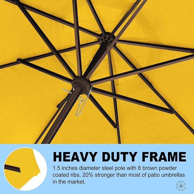 Eurmax USA 10-Year-Non-Fading 10FT Outdoor Patio Market Umbrella,UPF50+ UV Resistant Sun Shade,Heavy Duty Commercial Grade,Crank Lift Design,Windproof Vented Top for Garden,Pool,Deck,Sunflower Yellow