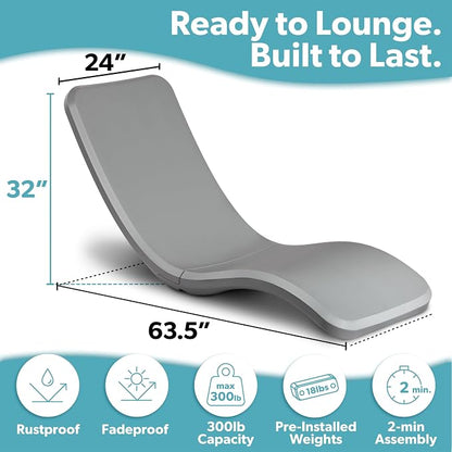 Coast Modern in Pool Lounge Chair - Waterproof & Weighted Chaise Lounger - Outdoor Pool Furniture for Patio or in Baja Shelf - Gray