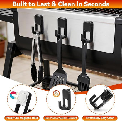 Griddle Accessories Set for Blackstone 17 22 28 36 Inch, BBQ Grill Parts | 12 Aluminum Grease Cup Liners, 10" Stainless Steel Magnetic Tool Holder, Rear Grease Gate Blocker and 4 Magnetic Hooks