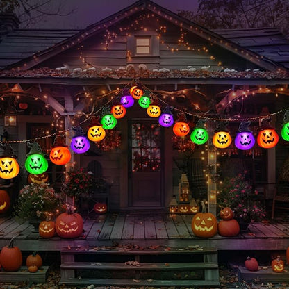 Windpnn Upgraded Solar Halloween Lights Outdoor, Solar Powered Pumpkin String Lights,16ft 20LED 8 Modes Waterproof Halloween String Lights for Garden Patio Landscape Halloween Decorations(Multicolor)