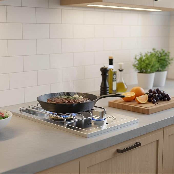 Propane Stove – 17,000 BTU Single Burner,Side Burner for BBQ Island,Comes with Propane Stove Lid,LED Light & Conversion Kit for Natural Gas.Portable Cooktop Ideal for Outdoor Kitchen Island.