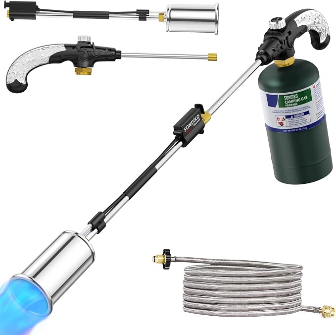 Sondiko Propane Torch Weed Burner with 10 FT Hose, High Output Weed Torch | 30" Detachable Long Arm Heavy Duty Blow Torch with Flame Control(Tank Not Included)