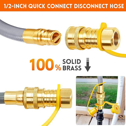 GasSaf 8 FT 1/2" ID Natural Gas Grill Hose with Quick Connect Fitting, Natural Gas Conversion Kit Suitable for Gas Grill, Generator, Patio Heater and More (with Sealing Tape)