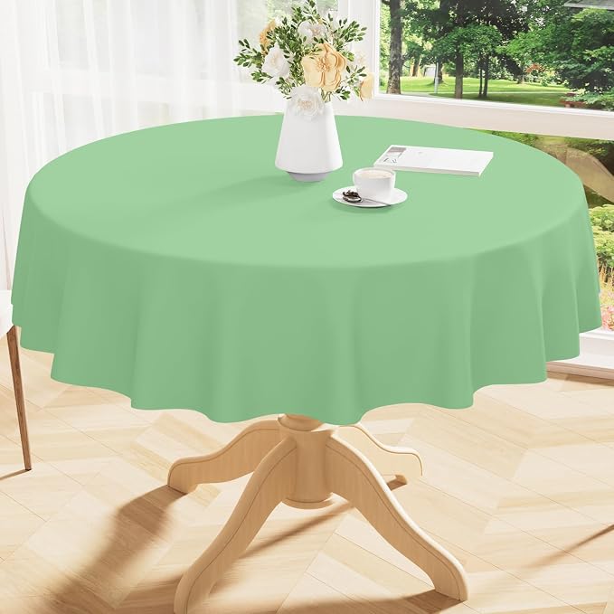 Smiry Round Table Cloth 60 Inch, Waterproof Wipeable Vinyl Tablecloths Protector, Oil Spill Proof Plastic Table Cover for Dining, Picnic, Camping, Outdoor, Sage Green