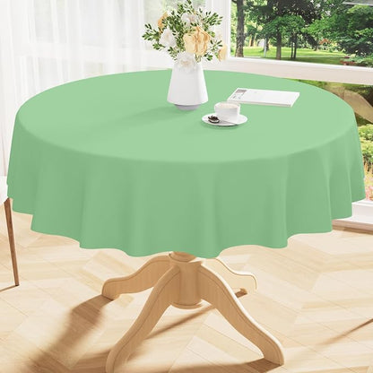 Smiry Round Table Cloth 60 Inch, Waterproof Wipeable Vinyl Tablecloths Protector, Oil Spill Proof Plastic Table Cover for Dining, Picnic, Camping, Outdoor, Sage Green