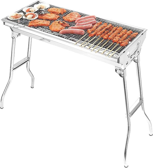 Large Folding Portable Charcoal Grill Large Camping Grill Stainless Steel Bbq Grill Kit with Carry Bag Outdoor Barbecue Suitable for Outdoor Picnics, Family Gatherings 73 * 70 * 33 cm