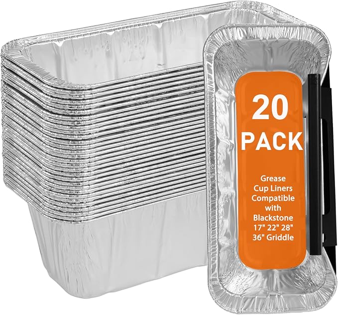 Griddle Accessories Compatible with Blackstone Griddle - Grease Cup Liners Disposable Aluminum Foil Drip Pan Grease Catcher Liner for Blackstone 17, 22, 28, 36 Inch Griddle, 20 Pack