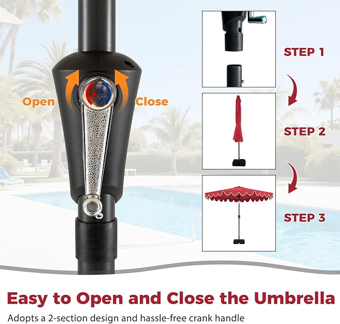 Tangkula 10 FT Patio Umbrella with Base Included, 2-Tiers Outdoor Scalloped Table Umbrella with 2 Sandbags, Tilt Adjustment, Crank, 8 Ribs for Market Backyard Pool Deck Beach Lawn