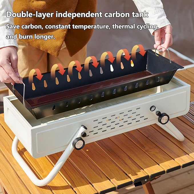 Portable Charcoal BBQ Grill Outdoor Cooking Barbecue Grill Large Number of Vents System with Height Adjustable Cooking Grate Suitable for Camping, Outdoor Cooking, Patio, Garden(White)