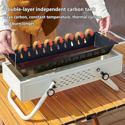 Portable Charcoal BBQ Grill Outdoor Cooking Barbecue Grill Large Number of Vents System with Height Adjustable Cooking Grate Suitable for Camping, Outdoor Cooking, Patio, Garden(White)