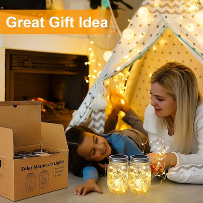 Mason Jar Solar Lights -30 LED, 6 Pack Hanging Lantern, Warm White | Waterproof, Solar Powered Fairy Lights for Indoor Outdoor Garden Patio Pathway Backyard Decor