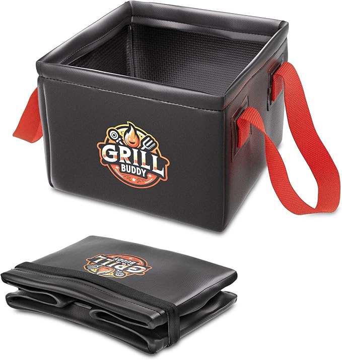 BS-VOG Grill Brush Dunk Tank, Collapsible Water Bucket with Sturdy Handles for Grill Brush Bristle Free, Stable Square Water Basin for BBQ Steam Cleaning (Only Soak Basin No Grill Brush)