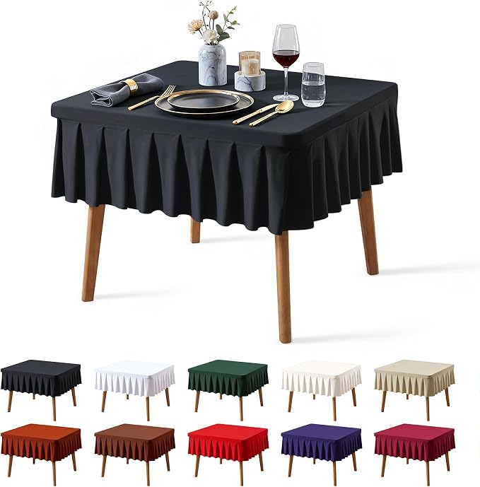 PARTISKY Black Spandex Square Tablecloths 34x34 Inch, Wrinkle Free Fitted Card Table Cloth Stretch Square Table Cover for Kitchen Dinner, Holiday Party, Wedding Banquet, Display Trade Show