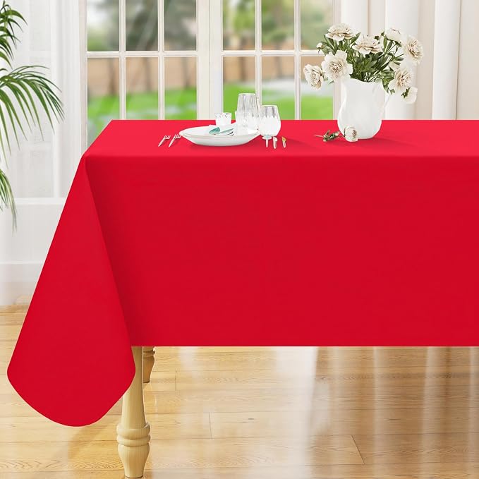 Smiry Rectangle Table Cloth 52x70 Inch, Waterproof Wipeable Vinyl Tablecloths Protector, Oil Spill Proof Plastic Table Cover for Dining, Picnic and Camping, Red