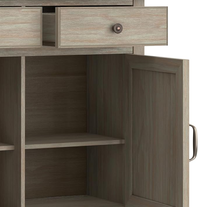 SIMPLIHOME Connaught 40" Wide Solid Wood Cabinet in Distressed Grey | Traditional slim entryway and living room organizer for hats, gloves, shoes and keys with space-saving storage design.