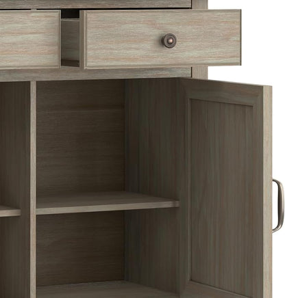 SIMPLIHOME Connaught 40" Wide Solid Wood Cabinet in Distressed Grey | Traditional slim entryway and living room organizer for hats, gloves, shoes and keys with space-saving storage design.