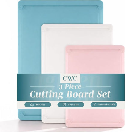 COOK WITH COLOR Extra Large Cutting Board Set, Jumbo-Sized Boards with Rubber Border for Enhanced Cooking Experience, 3-Piece, Teal