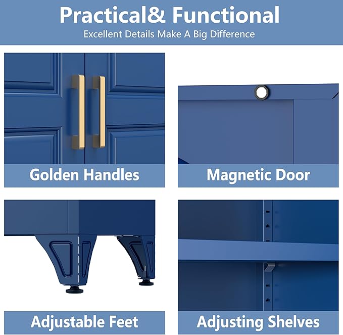 Polup Metal Storage Cabinet,75" Tall Kitchen Pantry Storage Cabinet with Doors and Adjustable Shelves, Blue Metal Pantry Cabinets, Large Cupboard for Kitchen, Dining Living Room, Bathroom, Office