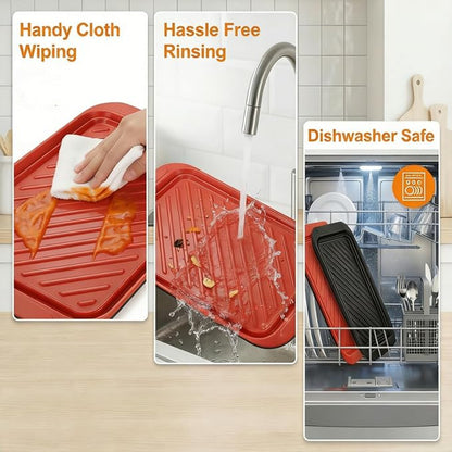 2 Pack Grilling Prep and Serve Trays, 17" x 10.5" BBQ Platters for Cooked and Raw Meat, Melamine Serving Trays for Food, Outdoor, Grill Accessories, Dishwasher Safe, Black and Red