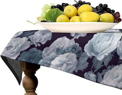 Vintage Florals Tablecloth, Gothic Black Garden Peonies Flowers Rustic Roses Boho Botanical Plant Water Resistant Wipeable Table Cover for Picnic Party Holiday Kitchen Dinner Table 60"x120"