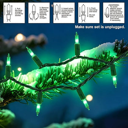Green Christmas String Lights, 100 Count Incandescent Mini Lights | Connectable Xmas Tree Light for Indoor Outdoor Garland Birthday St. Patrick's Day Holiday Wedding Festival Party