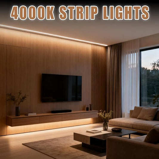 RadiantFlux 4000K 16.4Ft Led Strip Lights, Natural Light Strips Lights Indoor Use, Dimmable,Flexible, Super Bright LED Tape Lights for Living Room, Kitchen