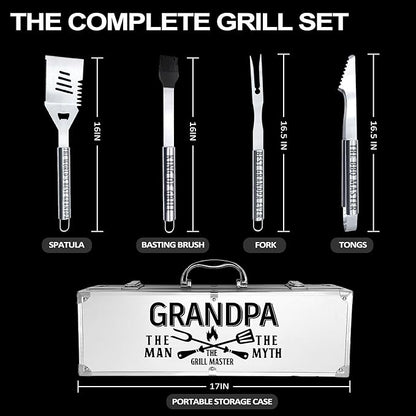 Grandpa Gifts, Gifts for Grandpa Fathers Day from Grandkids - Heavy Duty Grilling Accessories Kit for Backyard BBQ, Thick Stainless Steel Grill Utensils with Non-Slip Handle Tool Birthday